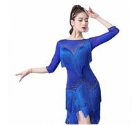 JRUIA Women's Latin Dance Dresses Layered Tassels Ballroom Dancewear Cha Cha Tango Outfit Performance Costume for Rumba,E,L
