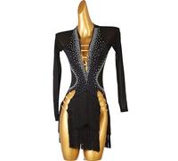 JRUIA Women's Latin Dance Performance Dresses Fringe Ballroom Competition Wear Cha Cha Leotard Costume Slit Skirt for Samba,A,M