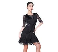 JRUIA Women's Latin Dance Training Dress Ballroom Dresses Cha Cha Salsa Practice Costume with Layered Tassels Skirt for Samba,C,M