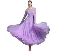 JRUIA Women's Long Sleeve Ballroom Competition Dress Flamenco Modern Costume Mesh Waltz Ballet Professional Dancewear
