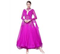 JRUIA Women's National Standard Dancewear Round Neck Ballroom Dance Competition Dresses Waltz Tango Competition Costume,plumpurple,XL
