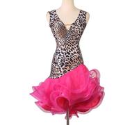 JRUIA Women's Printed Latin Dance Dresses Cha Cha Salsa Practice Costume Ballroom Performance Outfit Fishbone Skirt for Rumba,E,XXL