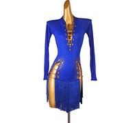 JRUIA Women's Professional Latin Dance Competition Dresses Cha Cha Ballroom Performance Costume High Slit Skirt for Rumba,Blue,S