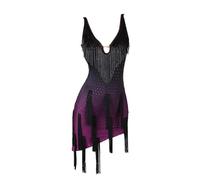 JRUIA Women's Professional Latin Dance Dresses Gradient Cha Cha Competition Costume Ballroom Dancewear Asymmetric Hem,Black,XXL