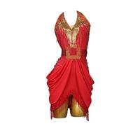 JRUIA Women's Professional Latin Dance Dresses High-End Beaded Tango Skirt Cha Cha Competition Outfit Ballroom Costume,A,L