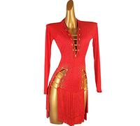 JRUIA Women's Professional Latin Dance Performance Dresses Cha Cha Ballroom Competition Costume Slit Skirt for Rumba Samba,B,XXL