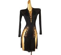 JRUIA Women's Professional Latin Dance Performance Dresses Cha Cha Ballroom Competition Costume Slit Skirt for Rumba Samba,E,XXL