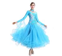 JRUIA Women's Standard Ballroom Dance Competition Dresses Embroidery Foxtrot Waltz Performance Costumes Big Tulle Swing,C,3XL