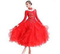 JRUIA Women's Standard Ballroom Dance Competition Dresses Embroidery Foxtrot Waltz Performance Costumes Big Tulle Swing,A,3XL