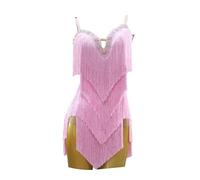 JRUIA Women's Tango Ballroom Dancewear Fringe Latin Dance Dresses Sleeveless Cha Cha Performance Costume Skirt for Samba,A,L