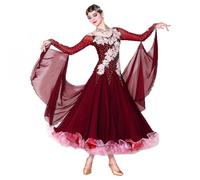 JRUIA Women's Waltz Competition Dancing Outfit Professional Ballroom Dance Dresses with Rhinestone And Embroidery,A,L