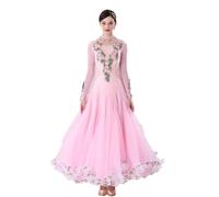 JRUIA Women's Waltz Performance Dancing Outfit Professional Ballroom Dance Dresses Embroidery Tango Competition Costume,Pink,XXL