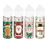 Jrusmr 4 Pack Christmas Car Tissue Holders, Round Tissue Boxes for Cup Holders with Facial Tissues, Elf, Gingerbread, Santa, Snowman Designs, Holiday Décor for Car, Home, Office, Bathroom
