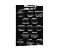 JRXFXEKW Attributes of a Man Of God Wall-Art - Leadership with Bible Verses for Home Office and(Framed,16x24inch(40x60cm))