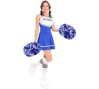 JRYGAC Pom Poms Cheerleader, Pom Cheerleader, Pom Poms with Handle, Metal Cheerleading Poms, Flower Ball for Sports Events, Stadium, Party, Holiday (Blue, Silver)