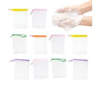 JRYXDS Pack of 10 Soap Bags, Soap Bags Nylon Foam Nets Exfoliating Soap Bags Made of Mesh Fabric with Drawstring Soap Mesh Bag for Bathing Facial Cleansing Tool (Random Colour)