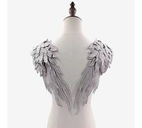 JRYYR Angel Wing Applique, Embroidered Wings, Silver Appliques for Dresses,Shoulder Applique 1 Pair (Silver Gray)
