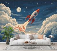 JRZEOCI Retro Rocket Silk Wall Mural, 350x256cm | Panoramic Wallpaper Science Fiction Space Art Print Design for Living Room Bedroom Home Decoration