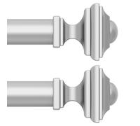 JRZOO 2 Pack Silver Curtain Rod for Windows 36-88 Inches, 1 Inch Heavy Duty Adjustable Drapery Pole, Modern Window Treatment Rod with Decorative Square Finials, Easy Installation