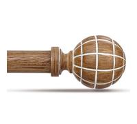 JRZOO Wood Curtain Rods, 1'' Decorative Adjustable Boho Curtain Pole for Windows 48 to 84 Inch, Heavy Duty Rustic Farmhouse Drapery Rod with Imitation Wooden Grain Finials, (Brown Wood/Unique Design)