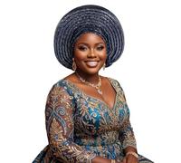 JRZXTWL Elegant Handmade Nigerian ASO Oke Gele Turban Hats for Weddings and Special Events, Dark Blue, 5 1/8-6 1/4