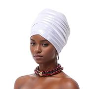 JRZXTWL Nigerian Turban African Headscarf Auto Gele Headties Party Headdress, White, 5 1/8-5 5/8