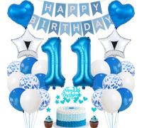 Jrzyhi 11th Birthday Decoration - Blue & Silver Party Decoration for Boy & Girl