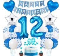 Jrzyhi 12th Birthday Decoration - Blue & Silver Party Decoration for Boy & Girl