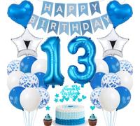 Jrzyhi 13th Birthday Cake Decoration, Blue & Silver, Boy & Girl Party Decoration