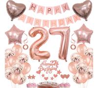 Jrzyhi 27th Birthday Decoration for Women - Cake, Gift, Rose Gold Balloons