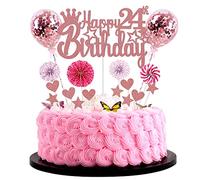 Jrzyhi Happy 24th Birthday Cake Topper - Rose Gold Glitter for 24 Year Old Woman