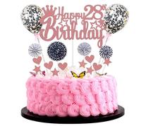 Jrzyhi happy 28th birthday cake topper for women 28 years old Hello 28 years rose gold black cake topper 28 year old cake topper 28 year old woman glitter cake topper for 28 years old