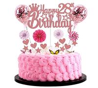 Jrzyhi Happy 28th Birthday Cake Topper - Rose Gold Glitter for 28 Year Old Woman