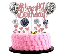 Jrzyhi happy 90th birthday cake topper for women 90 years old Hello 90 years rose gold black cake topper 90 year old cake topper 90 year old woman glitter cake topper for 90 years old