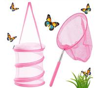 JRZYTX Bug Catcher Collapsible Butterfly Net Bug Butterfly Catcher Extendable, Mini Reproduction Nets for Insect Catching Outdoor Safari Nature Exploration (Pink)