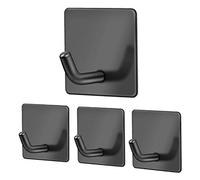 JS 4 Pack Self Adhesive Wall Hooks, Heavy Duty Waterproof Coat Key Towel Hooks Holder for Bathrooms, Kitchen, Lavatory Closet, Door, Stainless Steel, Black