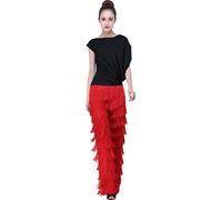 JS Chow Black Tassels Ballroom Latin Tango Salsa Dance Outfit Pants, Dance Stuff (Red, M)