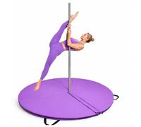 JS Ellie Foldable Pole Crash Mat,Thickened Circular Mat with Portable Handles; PU Leather Safety Cushion for Yoga, Gymnastics, Home Gyms, and Pole Workouts Purple 160cm/62.99in