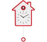 JS Ellie Modern and stylish pendulum wall clock with cuckoo chime on the hour, decorative 3D clocks, suitable for bedrooms, living rooms, and studies Red
