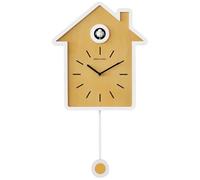 JS Ellie Modern and stylish pendulum wall clock with cuckoo chime on the hour, decorative 3D clocks, suitable for bedrooms, living rooms, and studies Yellow