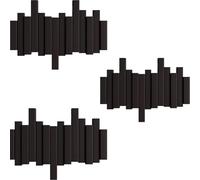 JS Ellie Wall-Mounted Coat Rack with Hooks, Made of Beech Wood, Modern Home Decor Hanger, Suitable for entryways, bedrooms, and Living Rooms Black 4-Hooks（Pack of 3）