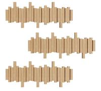 JS Ellie Wall-Mounted Coat Rack with Hooks, Made of Beech Wood, Modern Home Decor Hanger, Suitable for entryways, bedrooms, and Living Rooms Wood 8-Hooks (Pack of 3)