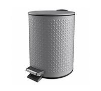 JS Gourment 5L/1.3 Gallon Trash can with Step Pedal, Round Premium Trash Can with Lid & Removable Inner Basket, Grey Metal Waste Basket with Soft Close Lid for Homes and Offices