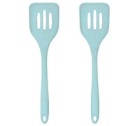 JS Gourmet 2 Pcs Silicone Slotted Turner, Heat Resistant Non-Scratch Kitchen Spatula Flipper with Comfortable Handle for Non-Stick Cookware - Pastel Blue