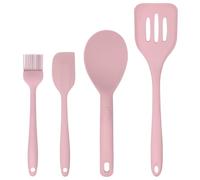 JS Gourmet 4 Pcs Silicone Kitchen Utensils Set, Heat Resistant, Non Scratch Cooking Spoon Set, Spatula, Slotted Turner, Basting Brush and Rice Paddle for Nonstick Cookware - Pastel Pink