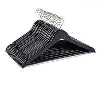 JS HANGER Wooden Coat Hangers, 20 Pack High Grade Wood Suit Hangers with Non Slip Pant Bar - Extra Smooth and Splinter Free Black Finish