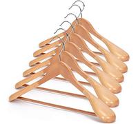 JS HANGER Wooden Suit Hangers, 6 Pack Extra-Wide Shoulder wood Coat Hangers with Non Slip Pant Bar, Extra Smooth and Splinter Free Natural Finish