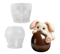 JS MOLD 3D Easter Bunny Silicone Mould 2-Piece Rabbit on Egg Mousse Cake Mould Food Safe Silicone Non-Stick Baking Mould for Chocolate Fondant Candles Plaster Diffuser, Easter Gift Decoration