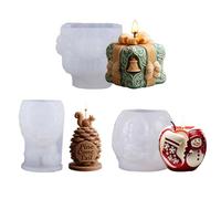 JS MOLD Candle Mould Christmas, Elk, Santa, Pine Cones, Bells, Christmas Tree Candle Mould, DIY Silicone Mould for Christmas Decoration (Set of 3)