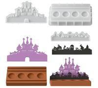 JS MOLD Halloween Silicone Casting Mould Set with 3 Moulds, 4-Way Tea Light Base, Assembleable Candle Holder Mould for Wax, Plaster, Epoxy Resin, Concrete, DIY Autumn Decoration Craft Mould